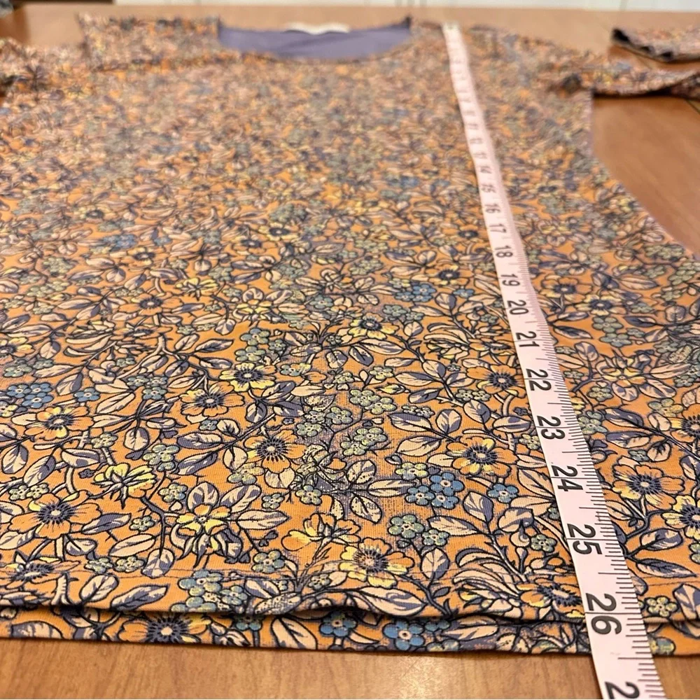 Peruvian Connection Floral Top Medium Long Sleeve Orange Boho Artsy Pima Cotton - Picture 4 of 7